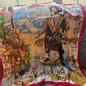 Colorful Silk Scarf with Historical Print